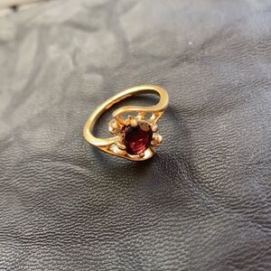 Garnet & Diamond 24Kt HGE Ring